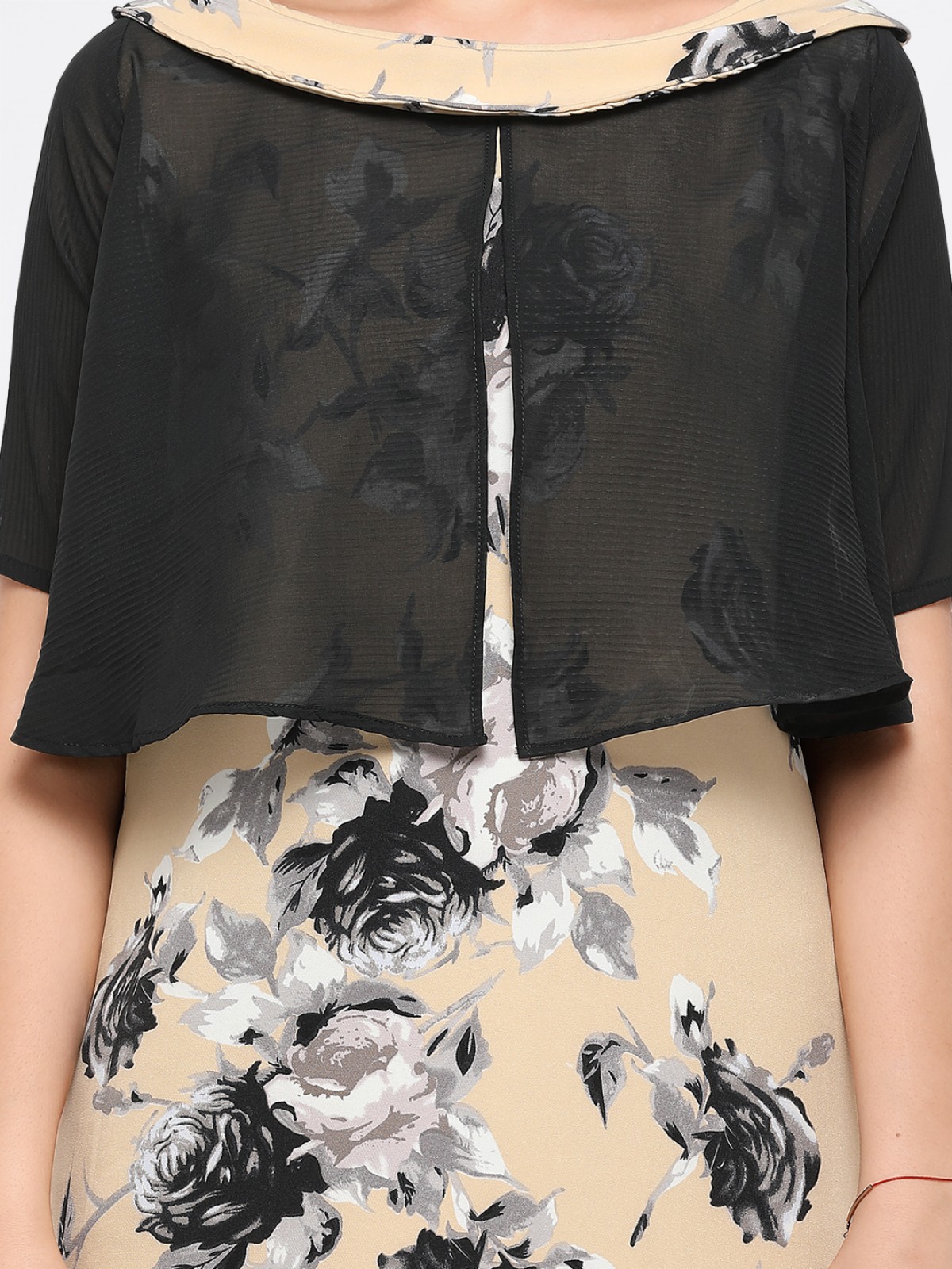 Floral Printed Front Overlap Polyester Dress